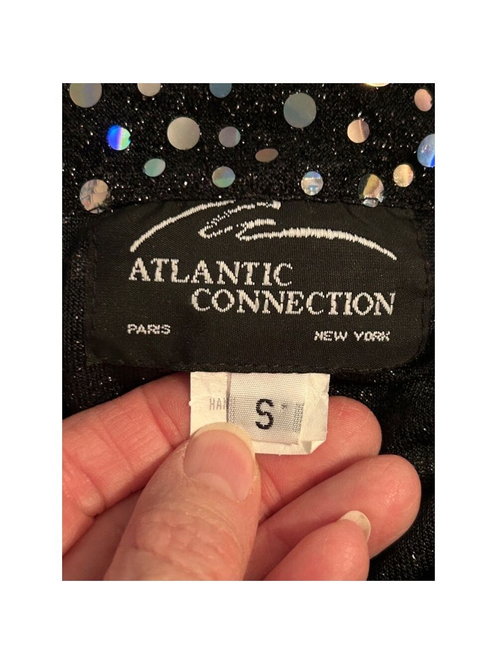 Atlantic Connection Black Bejeweled Sequin Button Down Shirt Size S - Picture 5 of 8